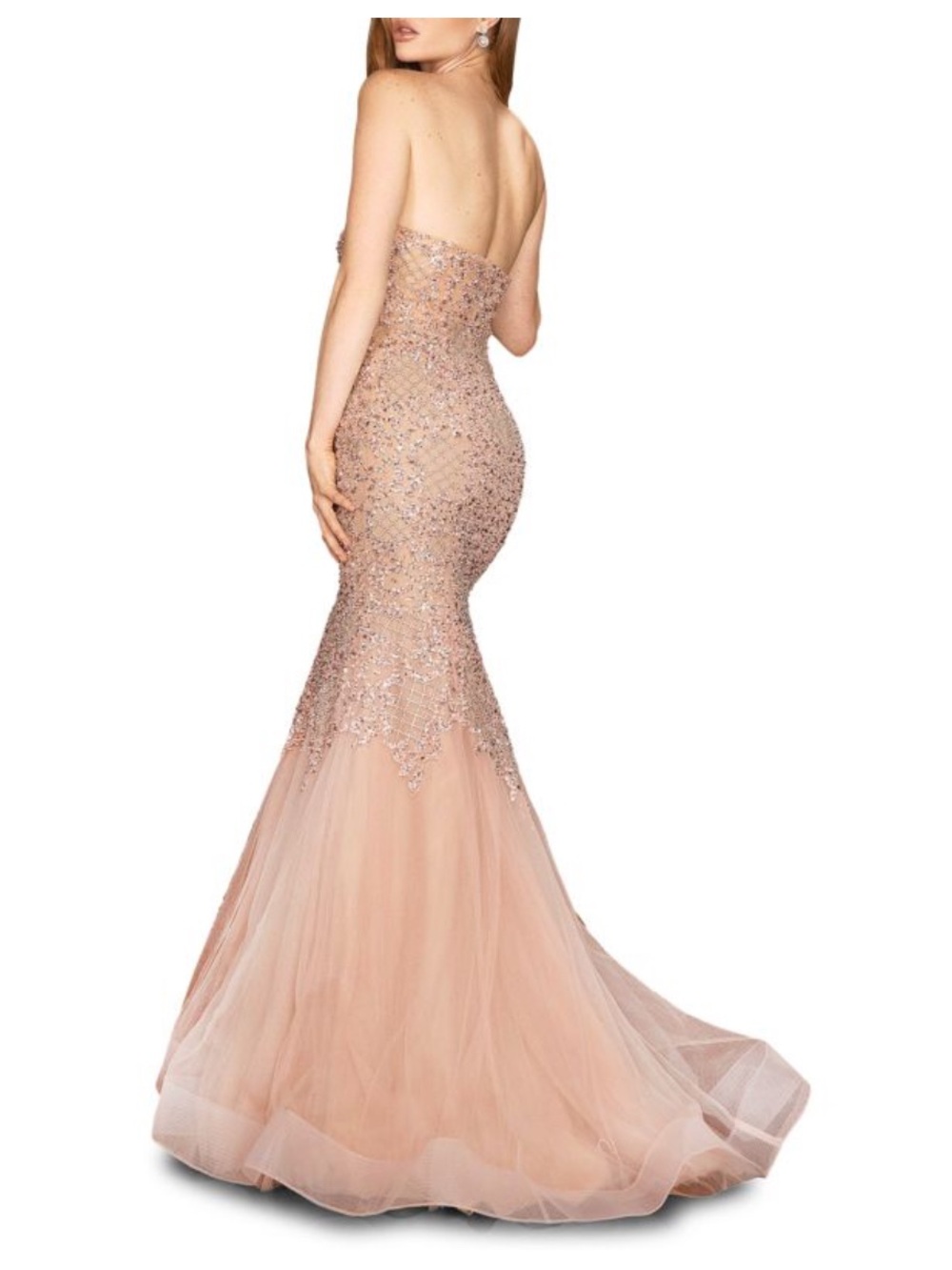 Terani Couture Blush Pink Strapless Beaded Mermaid Gown - Picture 2 of 5